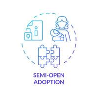 semi öppen adoption blå lutning begrepp ikon. begränsad Kontakt med biologisk förälder. identitet skydd. barn vårdnad. runda form linje illustration. abstrakt aning. grafisk design. lätt till använda sig av vektor