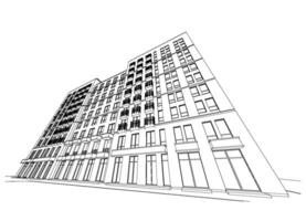 detailliert architektonisch planen von mehrstöckig Gebäude mit abnehmend Perspektive. Vektor Entwurf Illustration