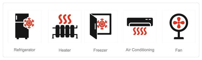 ein einstellen von 5 Zuhause Gerät Symbole wie Kühlschrank, Heizung, Gefrierschrank vektor