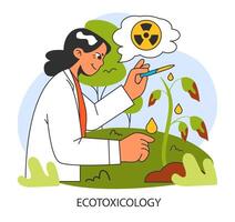 ekotoxikologi. forskare undersöker en växt påverkade förbi strålning fara vektor