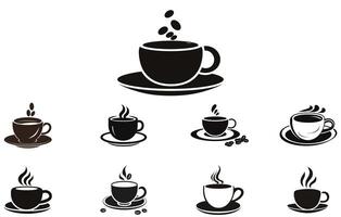 kaffe kopp ikoner uppsättning silhuett vektor, kopp av kaffe och kaffe böna. varm. arom av kaffe. vektor