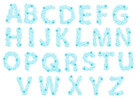 Alphabet von Seifenblasen. Wasserlauge Buchstaben. Cartoon-Vektor-Schrift isoliert auf weißem Hintergrund vektor