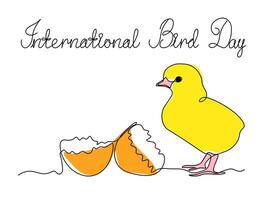 abstrakt Hähnchen ausgebrütet von das Ei, kontinuierlich Single Linie Kunst Hand Zeichnung skizzieren, Logo von das International Vogel Tag vektor