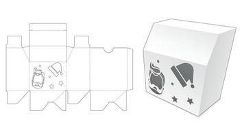 Abgeschrägte Verpackungsbox mit Weihnachtsmann-Fenster-Stanzschablone vektor