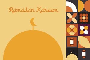 druckislamisch Ramadan kareem Urlaub Banner Design mit minimalistisch Symbole von Moschee vektor