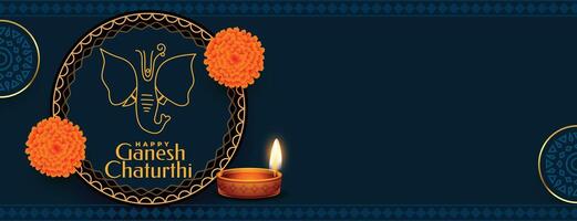 schön Ganesh Chaturthi Festival Banner mit realistisch Diya Design vektor