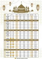 jadwal imsakiyah islamic kalender ramadan schema 2024 1445 hyra silhuett stil guld lutning moské arabicum lykta prydnad lyx bakgrund moslem bön attrapp Skriv ut sidang isbat vektor