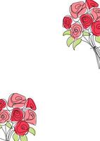 vykort ram, med copyspace, med linart blommor tulpaner, pioner, rosor. vektor illustration på vit bakgrund