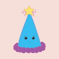 ein handgemalt Blau kegelförmig Geburtstag Hut mit ein Star auf oben. das Hut ist festlich und feierlich, perfekt zum ein Geburtstag Party oder Besondere Gelegenheit vektor