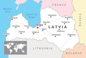 lettland politisk Karta med huvudstad riga, mest Viktig städer och nationell gränser vektor