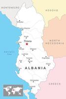 Albanien Karte mit Hauptstadt Tirana, die meisten wichtig Städte und National Grenzen vektor