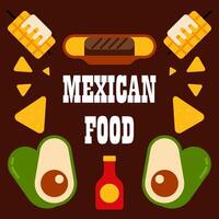 platt mexikansk mat illustration bakgrund med mat ikoner vektor