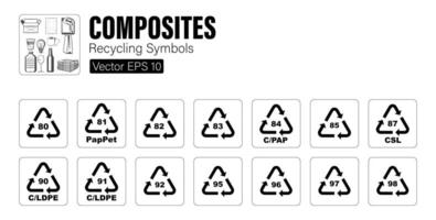 kompositer återvinning Identifiering symboler vektor