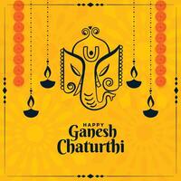 Lycklig ganesh chaturthi indisk festival gul kort design vektor