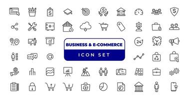 Geschäft, E-Commerce und Einkaufen dünn Linie Symbole Satz. E-Commerce, Geschäft, online Einkaufen editierbar Schlaganfall Symbole Sammlung. Einkaufen Symbole Satz. vektor