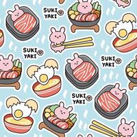 nahtlos Muster von süß Hase im japanisch Essen Konzept Sukiyaki ist heiß Topf japanisch Essen.Hase Karikatur Hand gezeichnet.Nagetier Tier.Baby kleidung.kawaii.vektor.illustration. vektor