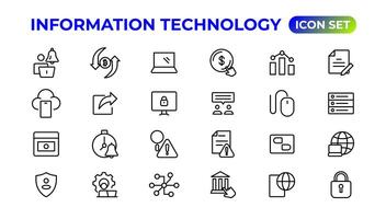 Information Technologie linear Symbole Sammlung.Gliederung Symbol. vektor