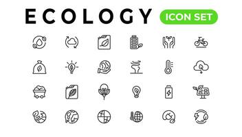 ekologi linje ikoner uppsättning. förnybar energi översikt ikoner samling. sol- panel, återvinna, eko, bio, kraft, vatten - stock vektor