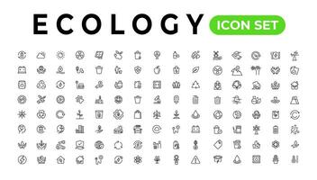 Ökologie Linie Symbole Satz. verlängerbar Energie Gliederung Symbole Sammlung. Solar- Tafel, recyceln, Öko, bio, Leistung, Wasser - - Lager Vektor