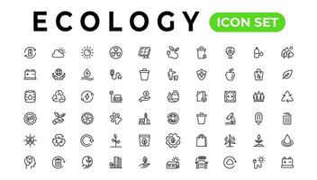 Ökologie Linie Symbole Satz. verlängerbar Energie Gliederung Symbole Sammlung. Solar- Tafel, recyceln, Öko, bio, Leistung, Wasser - - Lager Vektor