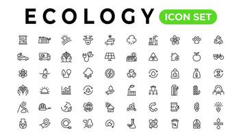 ekologi linje ikoner uppsättning. förnybar energi översikt ikoner samling. sol- panel, återvinna, eko, bio, kraft, vatten - stock vektor