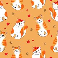 nahtlos Muster mit viele anders rot Katzen auf Orange Hintergrund. Vektor Illustration zum Kinder.