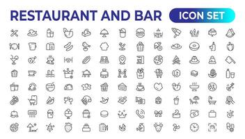 Restaurant Linie Symbole Sammlung. Essen, Service, Bar, Alkohol Symbole. ui Symbol Satz. dünn Gliederung Symbole Pack. Vektor Illustration.