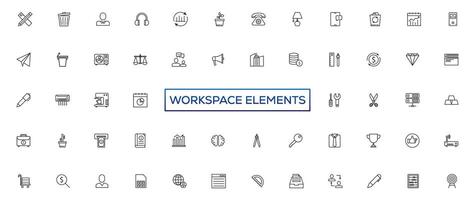 Büro Arbeitsplatz Elemente - - dünn Linie Netz Symbol Satz. Gliederung Symbole Sammlung. einfach Vektor Illustration