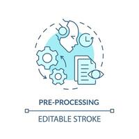 Vorverarbeitung Sanft Blau Konzept Symbol. virtuell Assistent, transformativ Werkzeug. Daten wird bearbeitet. runden gestalten Linie Illustration. abstrakt Idee. Grafik Design. einfach zu verwenden im Infografik vektor