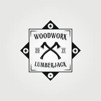 Zimmerei Holzarbeiten, Holzfäller Logo Jahrgang Illustration Design vektor