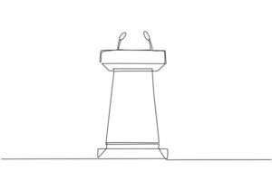 enda kontinuerlig linje teckning podium med två mikrofoner. vanligtvis Begagnade i Tal eller oration. också arbete för Tryck släpper. podium kan också vara Begagnade för debatt. ett linje design vektor illustration