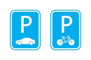 Park Bereich Zeichen zum Fahrräder und Autos. Auto und Fahrrad Parkplatz Symbol. Vektor Illustration.
