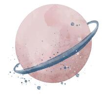 rosa vattenfärg planet med ringa. hand dragen illustration av Plats objekt i pastell rosa färger för bebis dusch hälsning kort eller barnslig födelsedag inbjudningar. målning med astronomisk sfär vektor