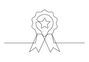 kontinuerlig ett linje teckning av de bäst kvalitet tilldela bricka med guld stjärna vinnande medalj vektor illustration