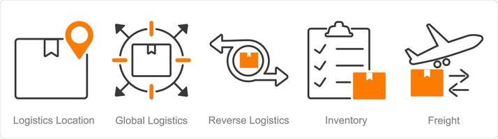 ein einstellen von 5 Logistik Symbole wie Logistik Standort, global Logistik vektor