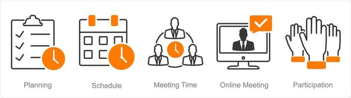 en uppsättning av 5 möte ikoner som planera, schema, möte tid vektor