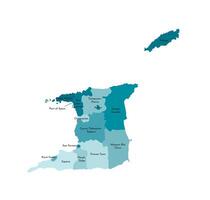 Vektor isoliert Illustration von vereinfacht administrative Karte von Trinidad und Tobago. Grenzen und Namen von das Regionen. bunt Blau khaki Silhouetten