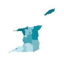 vektor isolerat illustration av förenklad administrativ Karta av trinidad och tobago. gränser av de regioner. färgrik blå kaki silhuetter.