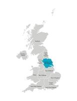 vektor isolerat illustration av förenklad administrativ Karta av de förenad rike, Storbritannien. blå form av yorkshire och de humber. gränser och namn av de regioner. grå silhuetter. vit översikt.