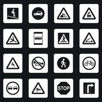 Verkehrszeichen-Icons gesetzt, einfacher Stil vektor