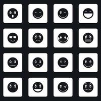 Lächeln Icons Set, einfacher Stil vektor