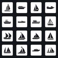 Segelschiff Icons Set, einfacher Stil vektor