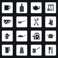 Küchenutensilien Icons Set, einfacher Stil vektor