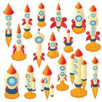 Rakete Icons Set, Cartoon-Stil vektor