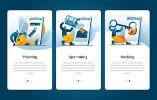 en uppsättning mobilskärmsmallar på ämnet cyberbrottslighet vektor