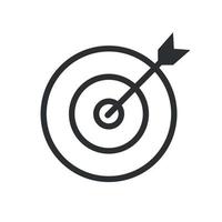 målikon vektorillustration på vit bakgrund. bullseye pil mål symbol. gratis vektor
