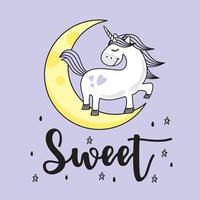 unicorn moon doodle liten ponny tecknad vektor