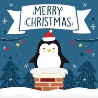 pingvin tecknad skorsten god jul band banner xmas vektor blå