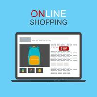 Flacher Hintergrund des Online-Shopping-Konzepts mit Laptop. Vektor-Illustration vektor
