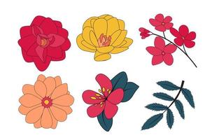 handritad blomma samling set. vektor illustration